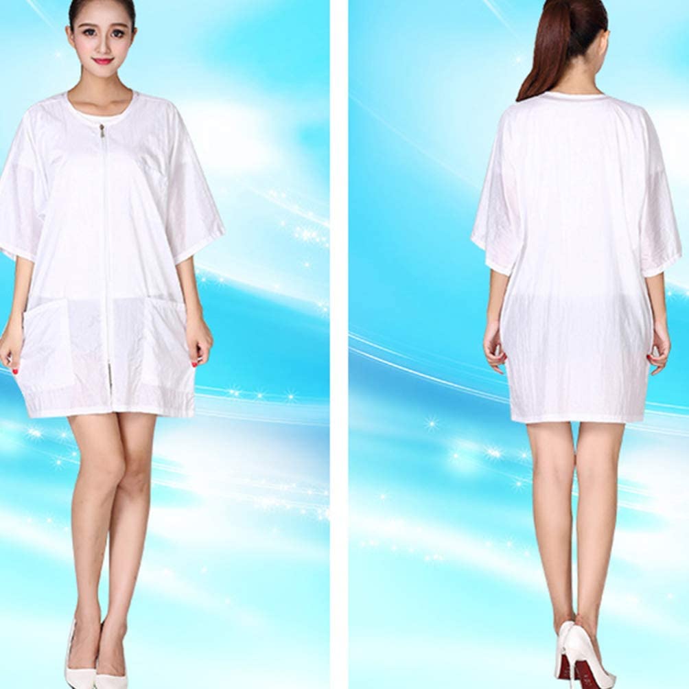 Minkissy Short Sleeve Salon Smocks Barbers Aprons Zipper Hair Stylist Apron with Pockets (White)