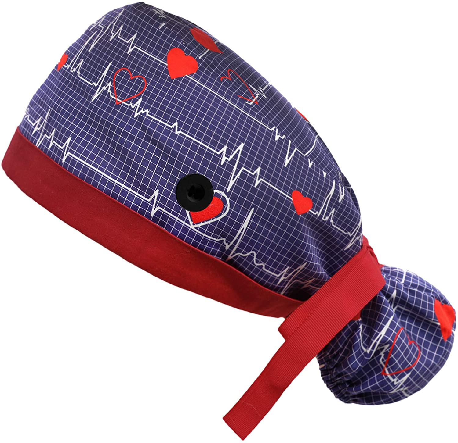 Working Cap with Buttons, Women Long Hair Work Hats, Adjustable Working Hat with Sweatband, Cotton P