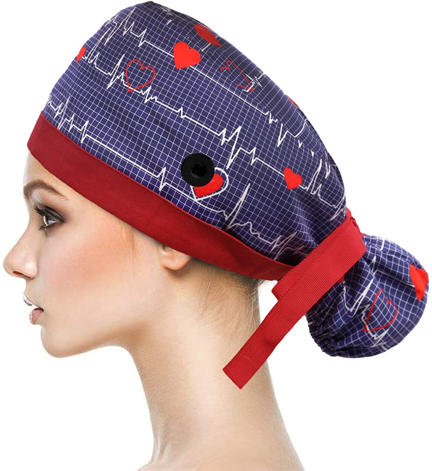 Working Cap with Buttons, Women Long Hair Work Hats, Adjustable Working Hat with Sweatband, Cotton P