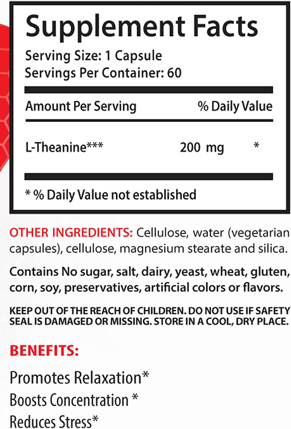 Blood Pressure Factors - L-Theanine 200MG - antioxidant - 1 Bottle (60 Capsules)
