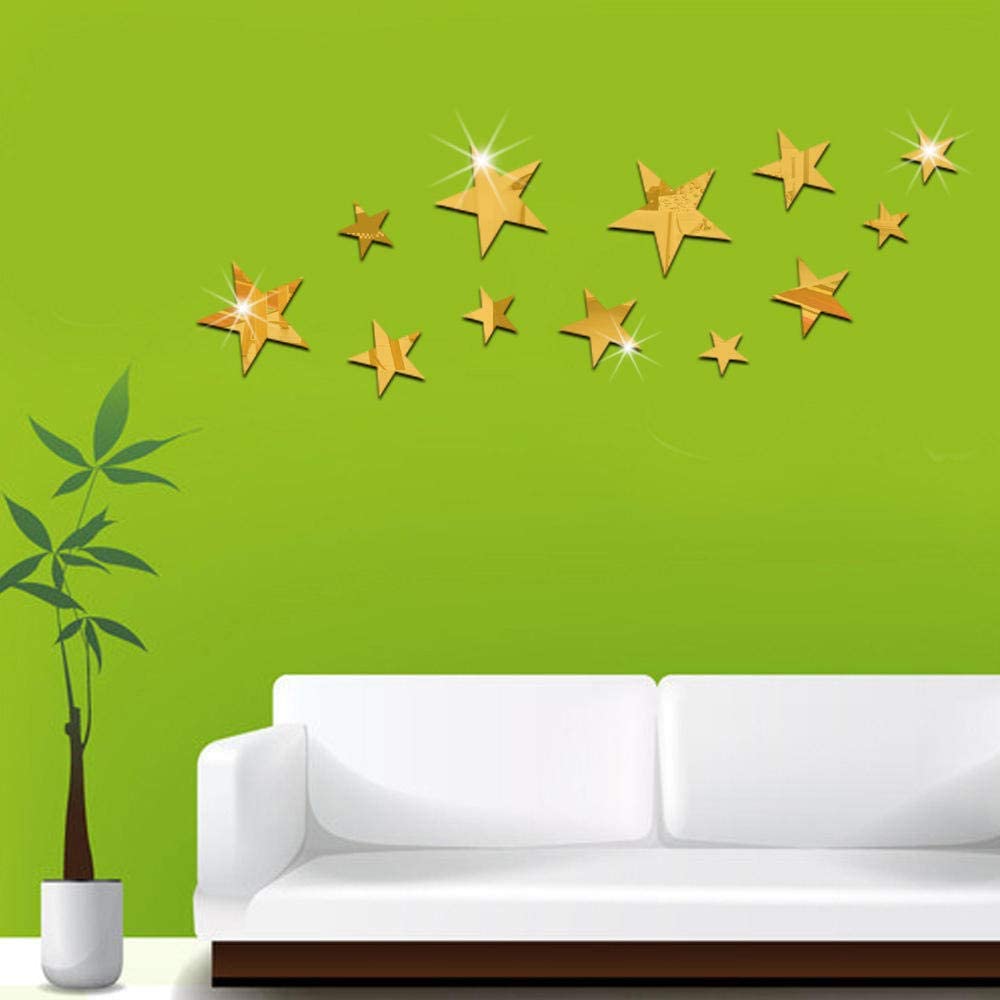 QJKai 12 Pieces Gym Mirror The Stars Stick on Mirrors for Decor Kid Baby Nursery Home Living Room Be
