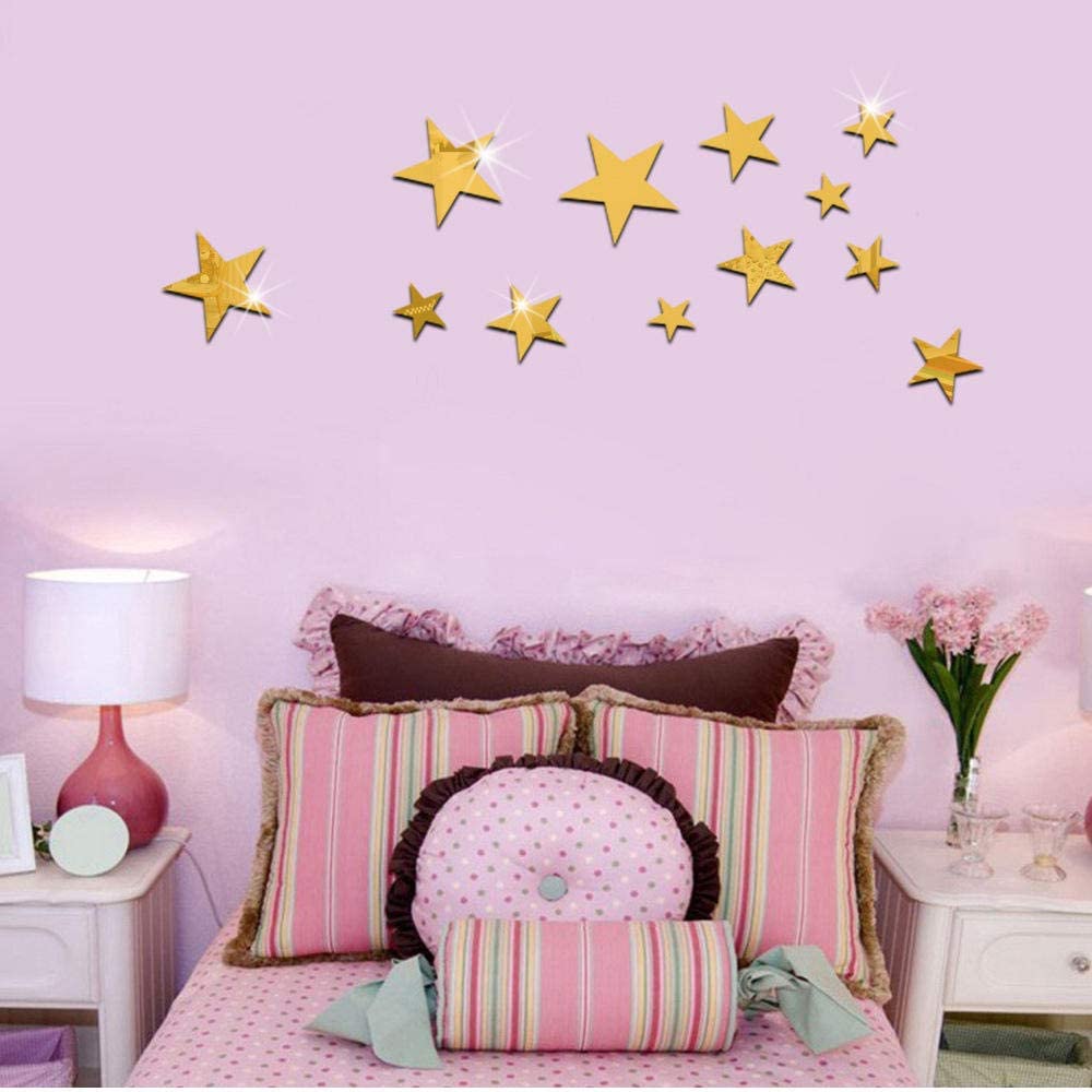 QJKai 12 Pieces Gym Mirror The Stars Stick on Mirrors for Decor Kid Baby Nursery Home Living Room Be