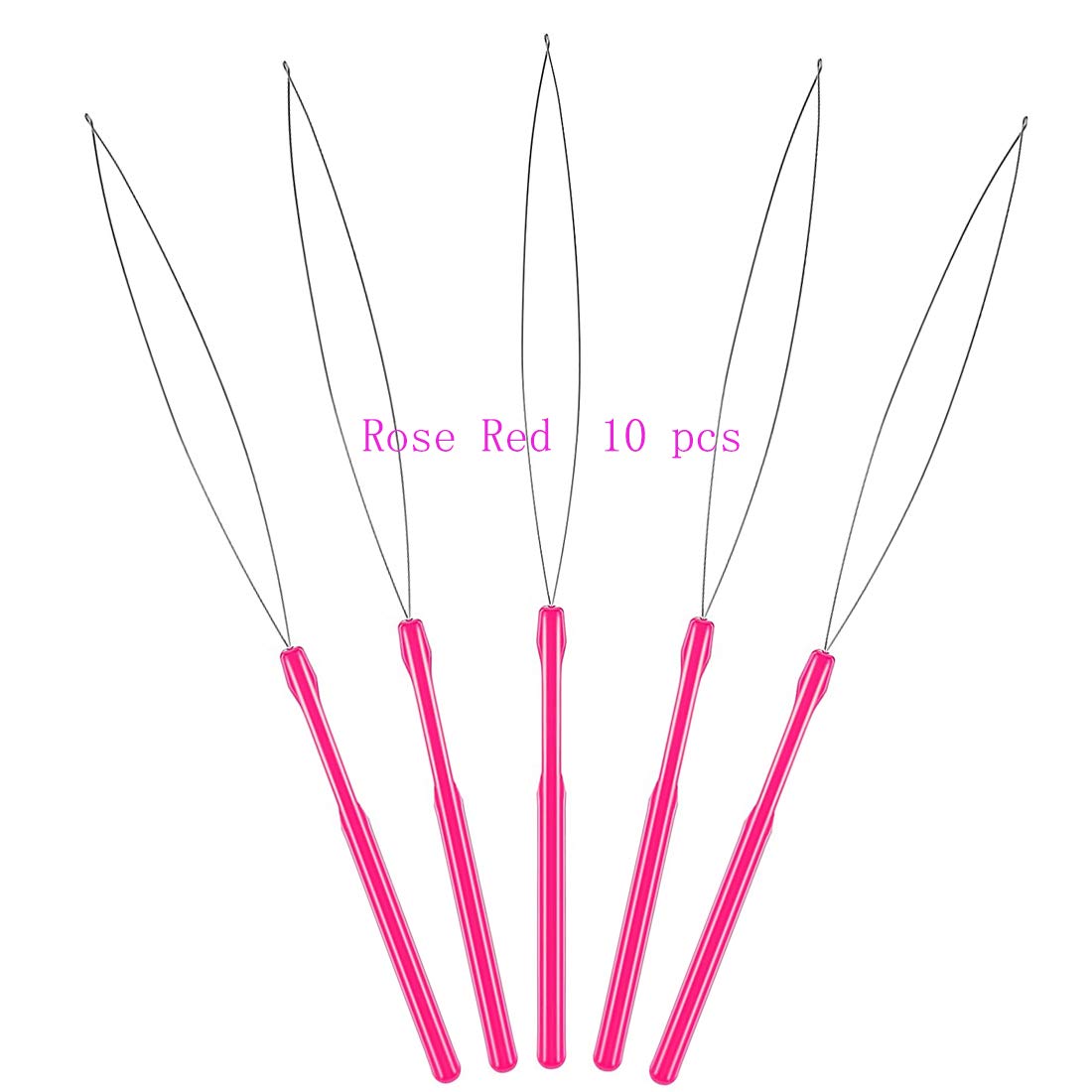 10 Pieces Rose Red Hair Extensions Plastic Hair Feathers Extension Loop Needle Threader Wire Pulling