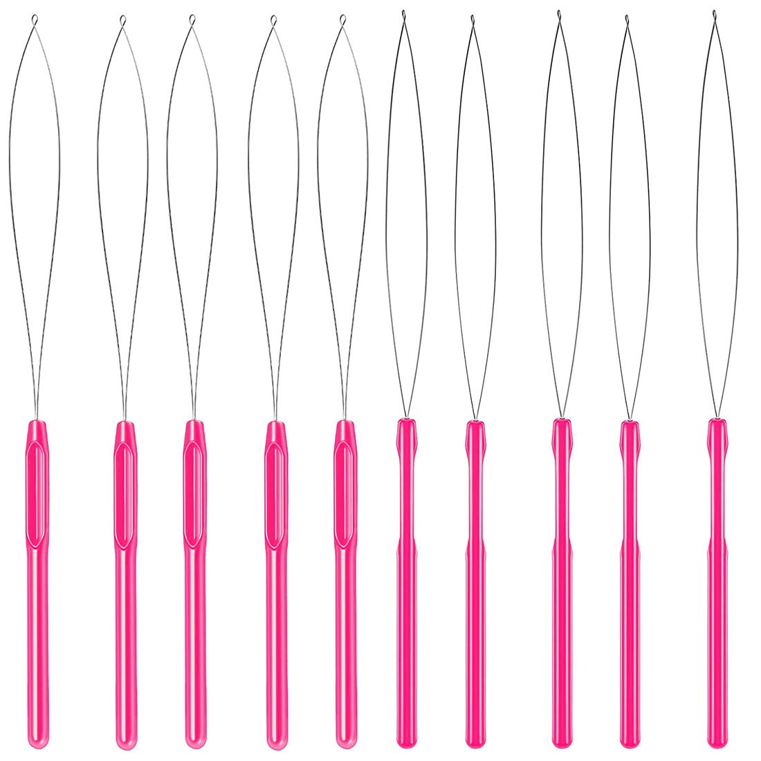 10 Pieces Rose Red Hair Extensions Plastic Hair Feathers Extension Loop Needle Threader Wire Pulling