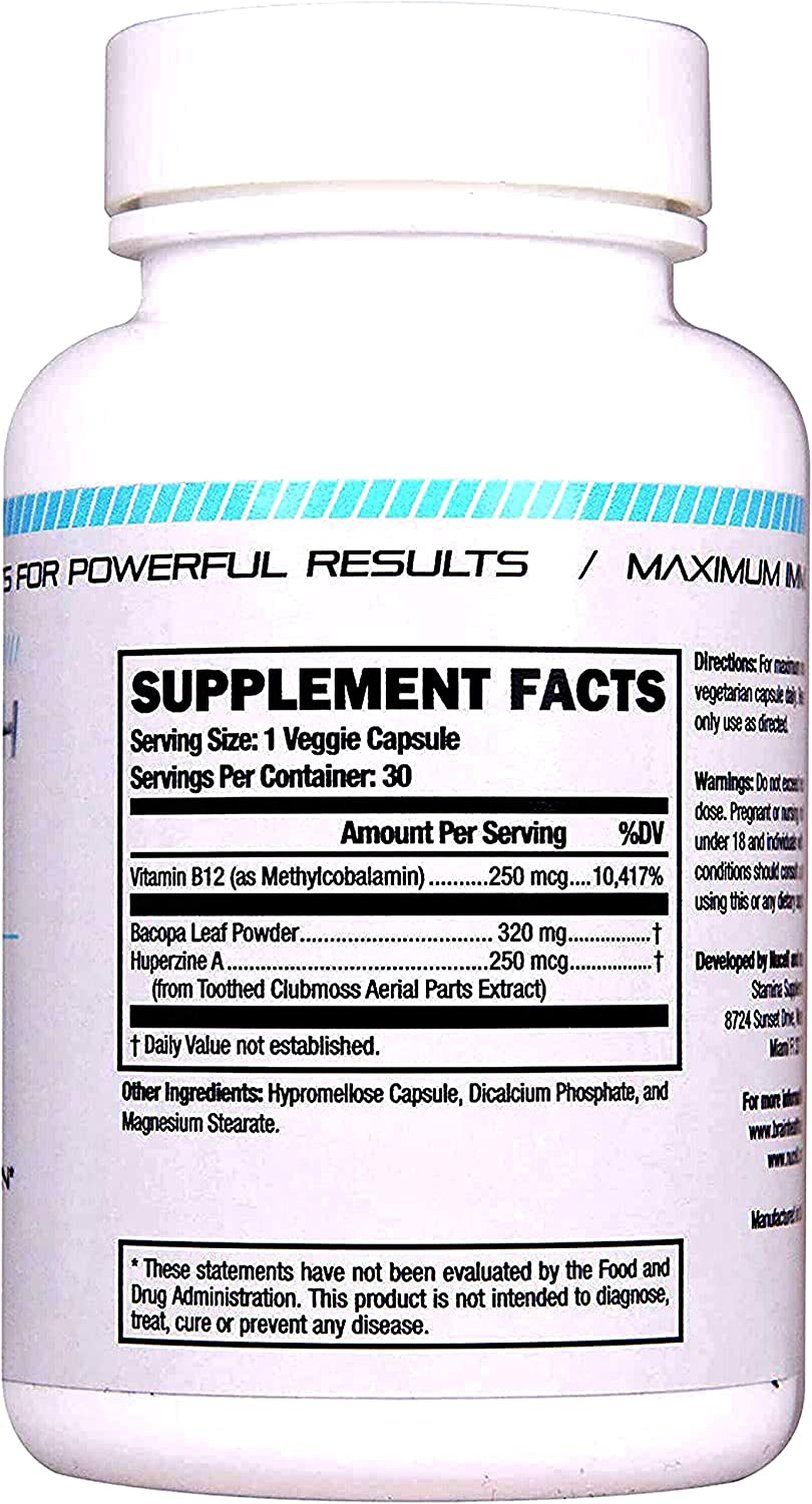 Brain Cognitive & Memory Supplement - Focus, Memory & Clarity - Mental Performance Nootropic Huperzi