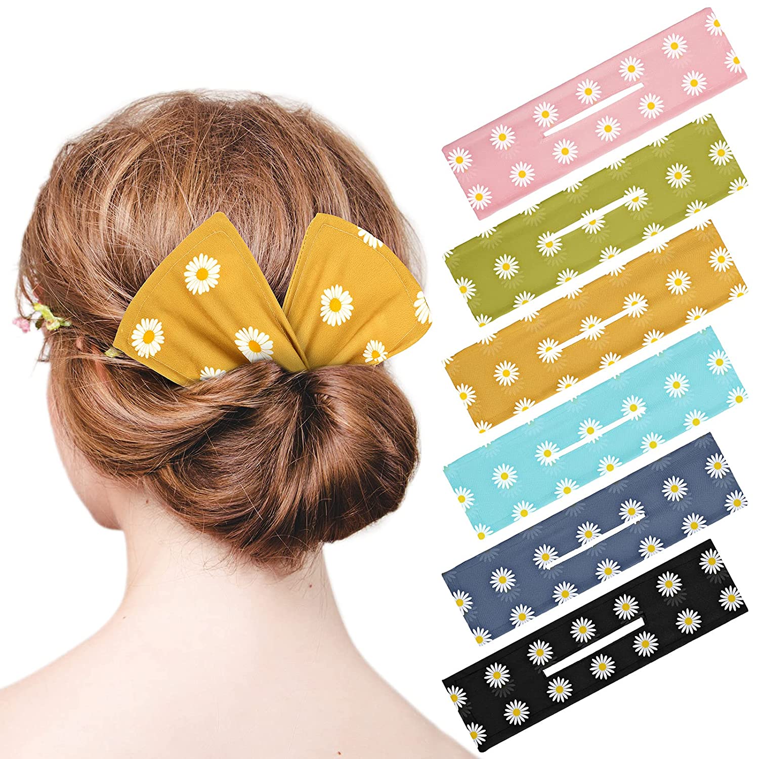 6 Pieces Bun Makers For Hair Daisy Deft Bun Floral Donut Makers French Hair Twist Bands Printed Magi