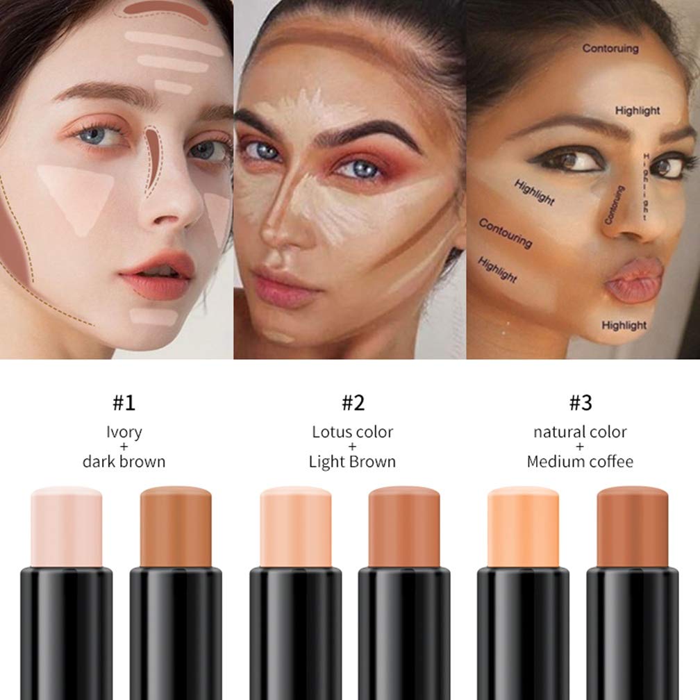 MEICOLY 6 Colors Highlight Contour Stick Double Head Facial Repair Bronzer Concealer 3D Wonder Stick