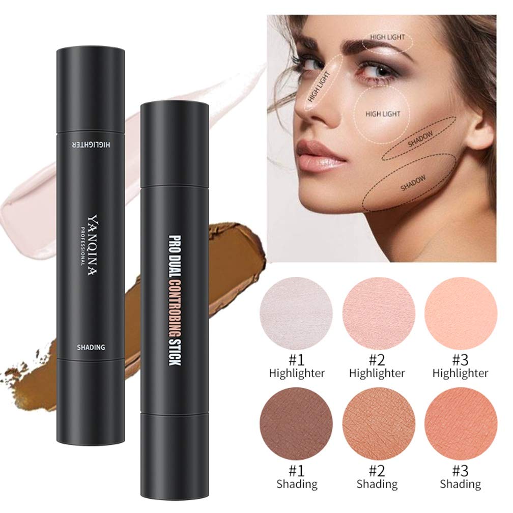 MEICOLY 6 Colors Highlight Contour Stick Double Head Facial Repair Bronzer Concealer 3D Wonder Stick