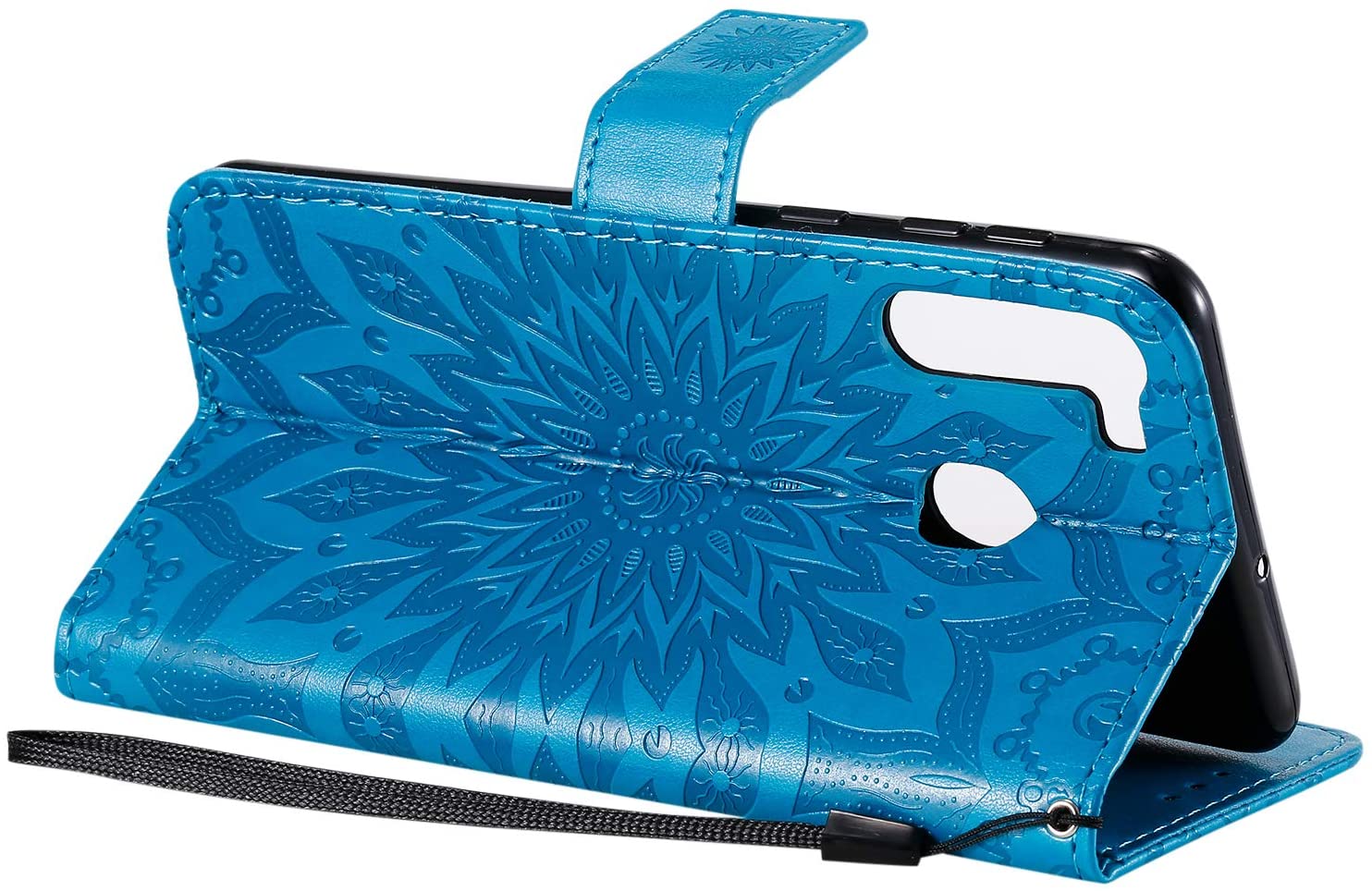 Cfrau Kickstand Wallet Case with Black Stylus for Samsung Galaxy A21,Retro Mandala Sunflower PU Leat