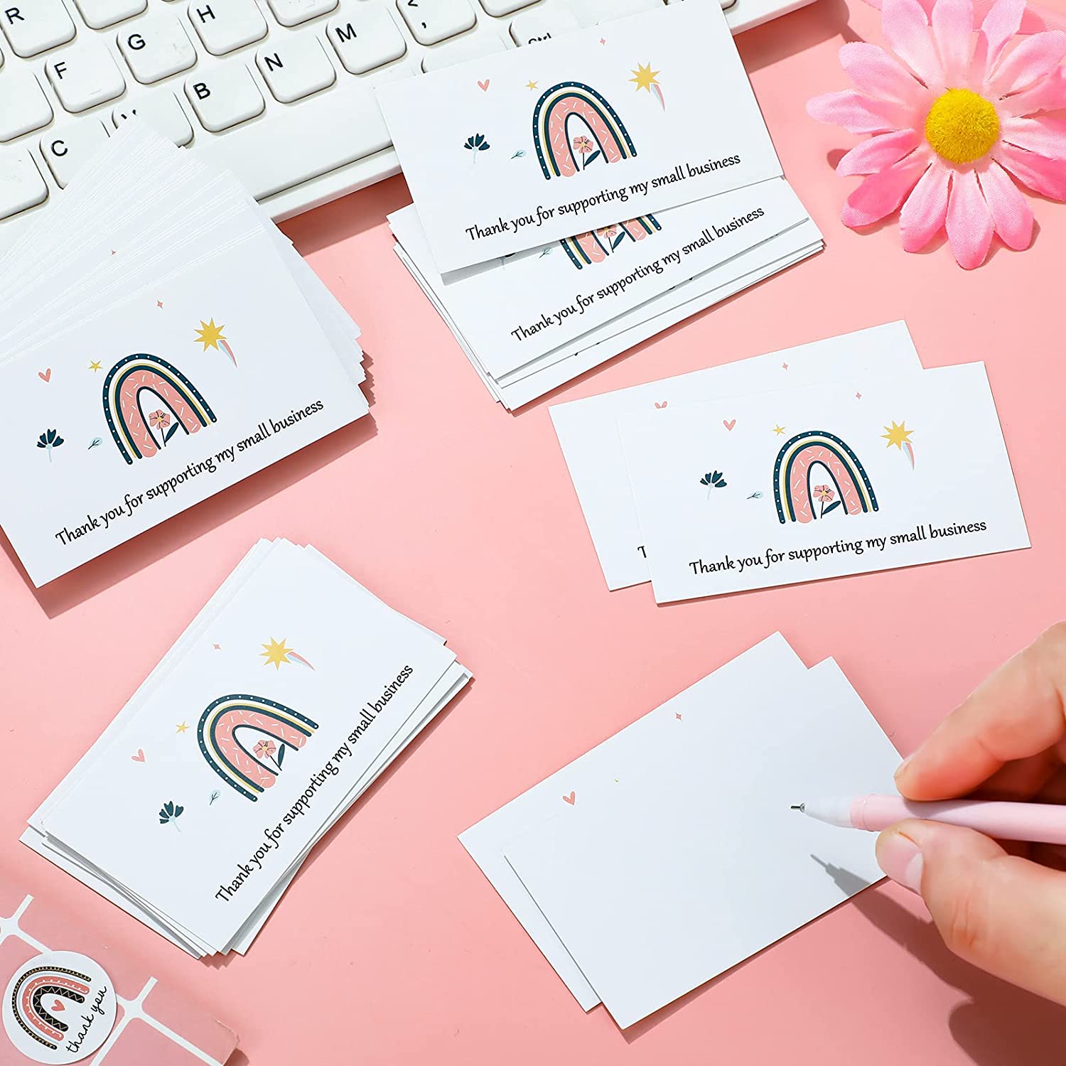 620 Pieces Thank Cards and Stickers Set Thank Gold Foil Stickers Thank for Supporting My Small Busin