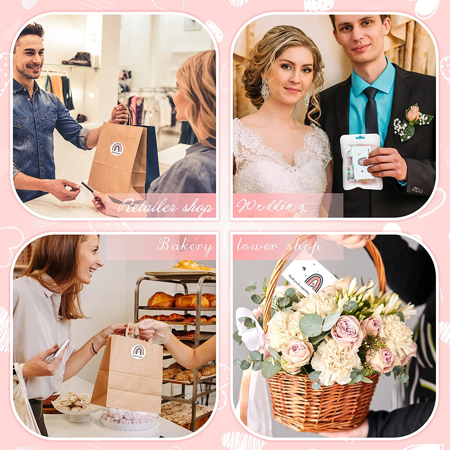 620 Pieces Thank Cards and Stickers Set Thank Gold Foil Stickers Thank for Supporting My Small Busin