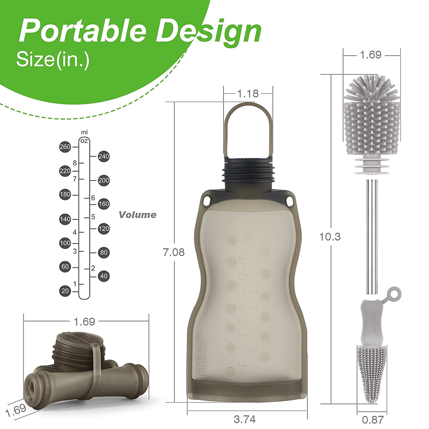 haakaa Reusable Silicone Breastmilk Storage Bag(9oz,10pk) with Scrub Cleaning Brush Set|Breastmilk F