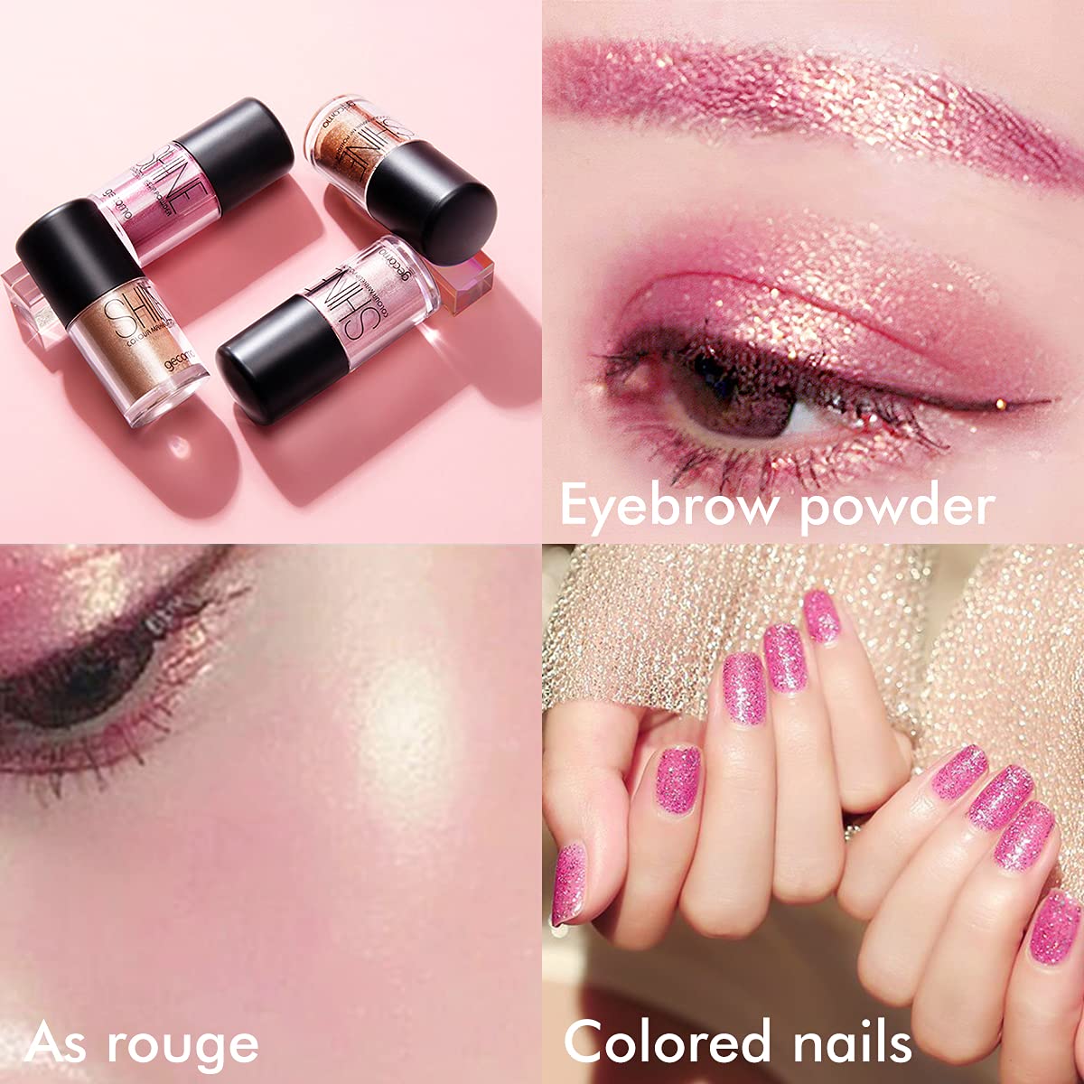 Eyeshadow Lipstick Blush Nail Eyebrow Glitter, Matte Shimmer Metallic Highlight Powder, Delicate Lon