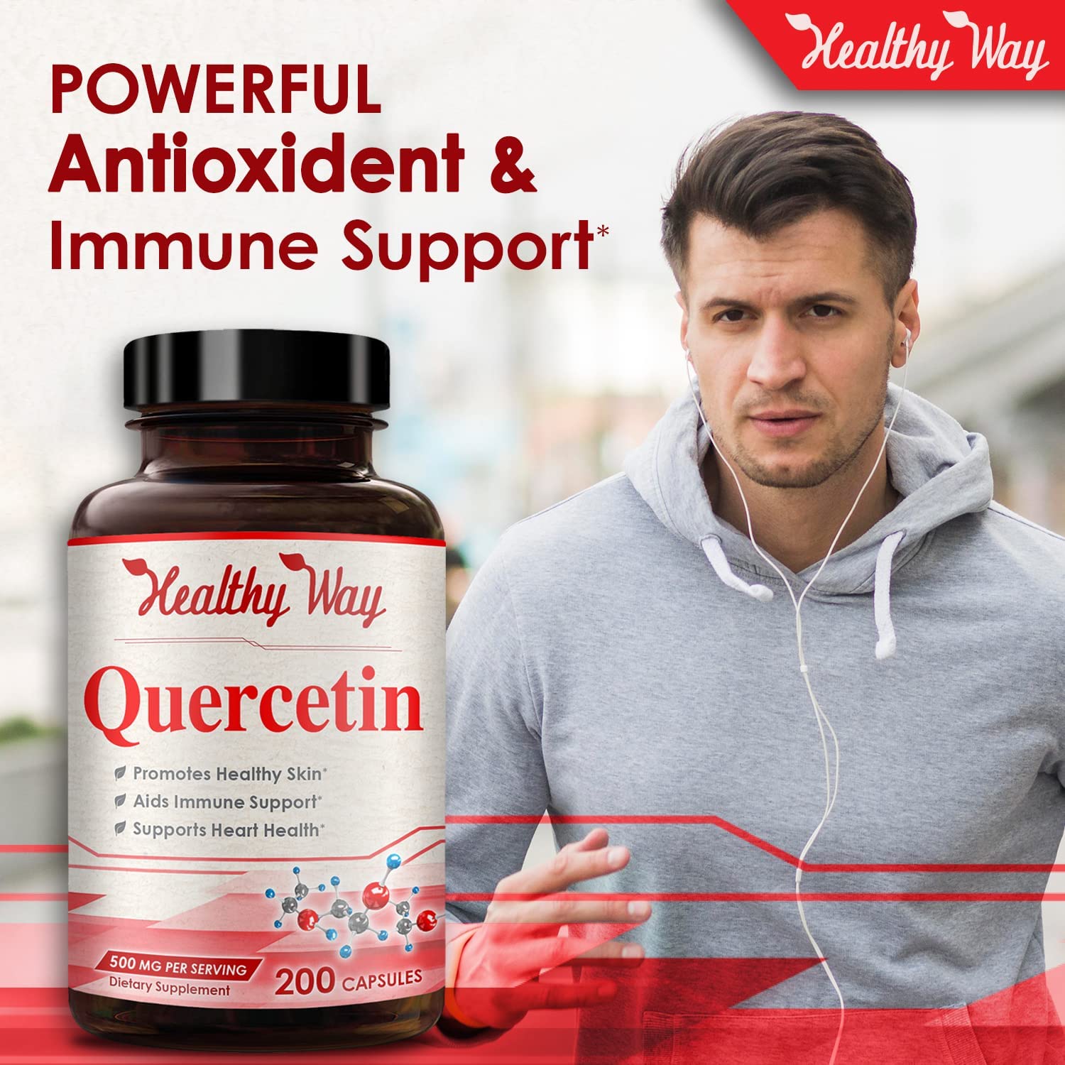 Healthy Way Pure Quercetin 500mg Supplement - 200 Capsules - Quercetin Dihydrate to Support Cardiova