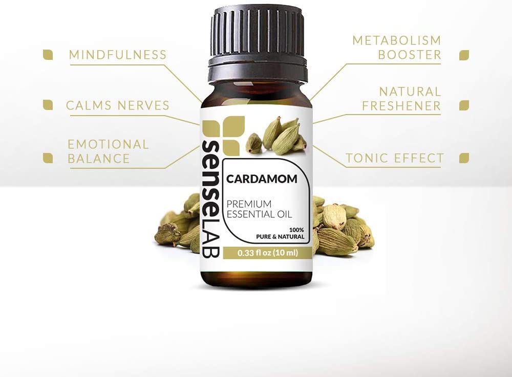 SenseLAB Cardamom Essential Oil - 100 % Pure Extract Cardamom Oil Therapeutic Grade - Relaxing and T