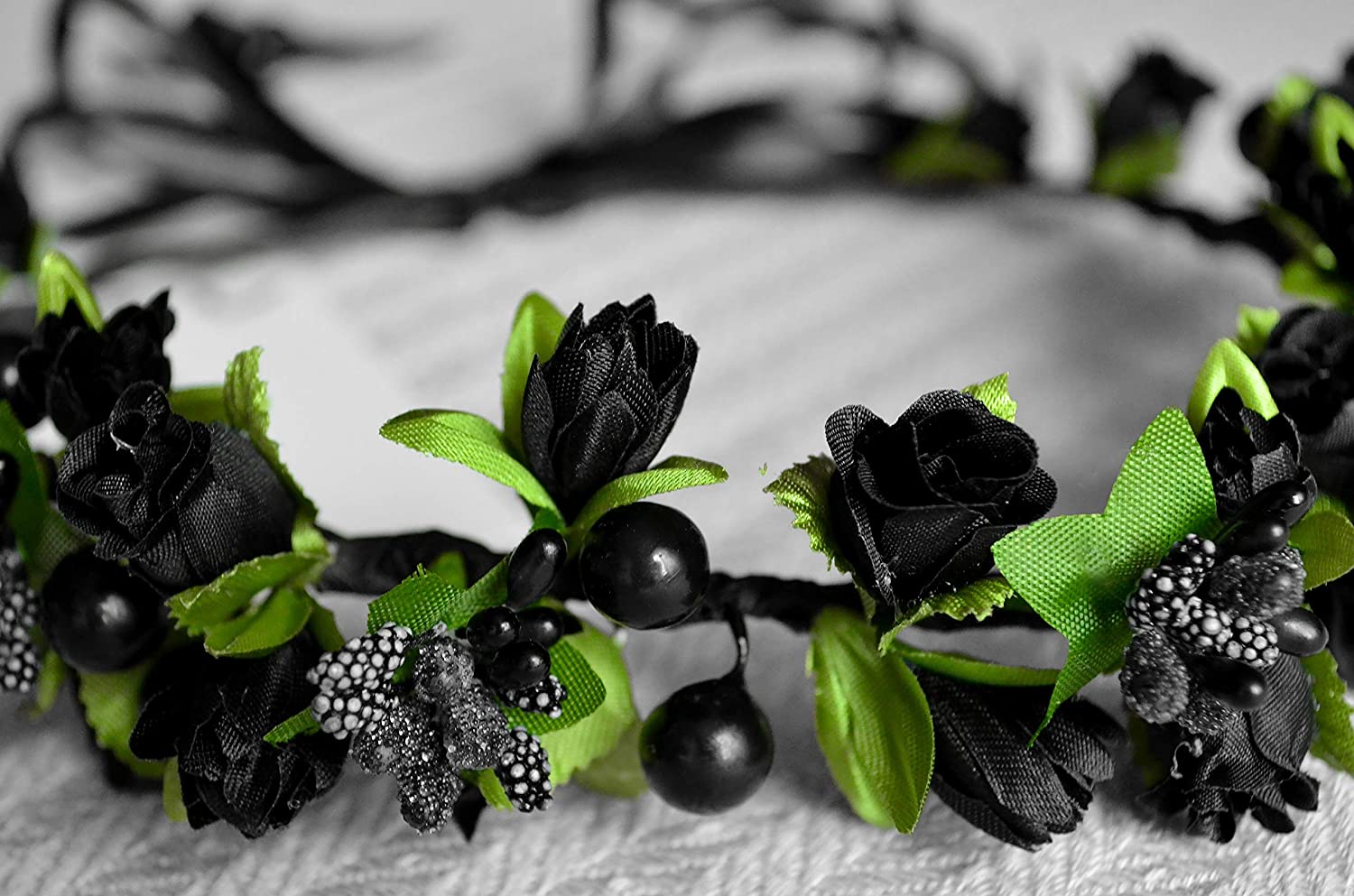 Flower Crown Floral Girls Headband - Black Headpiece Womens Wedding Bridal - Artificial Silk Roses B