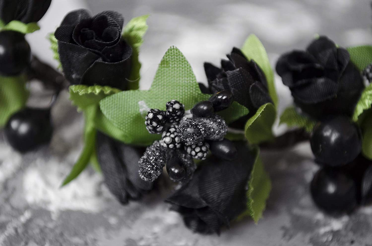 Flower Crown Floral Girls Headband - Black Headpiece Womens Wedding Bridal - Artificial Silk Roses B