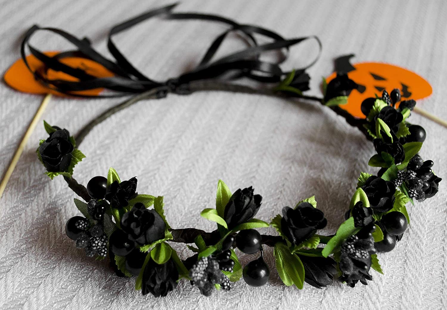 Flower Crown Floral Girls Headband - Black Headpiece Womens Wedding Bridal - Artificial Silk Roses B