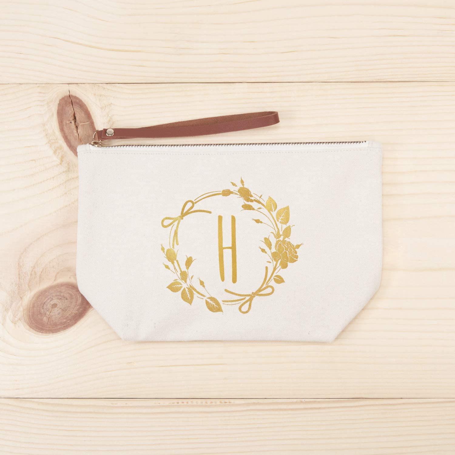 ElegantPark Monogrammed Gifts for Women H Initial Tote Bag Personalized Makeup Bag Wedding Gifts Bir