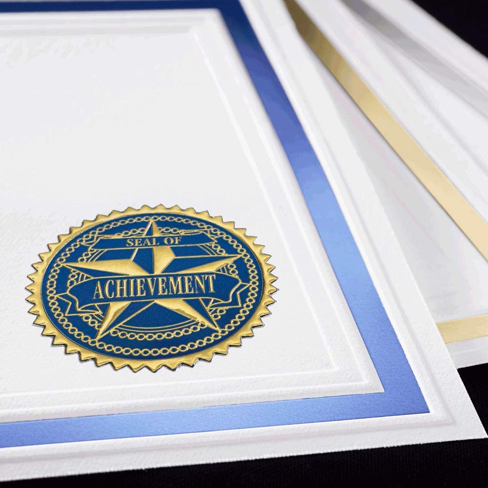 PaperDirect Embossed Achievement 2-Color Foil Certificate Seals, 102 Pack (Blue/Gold)