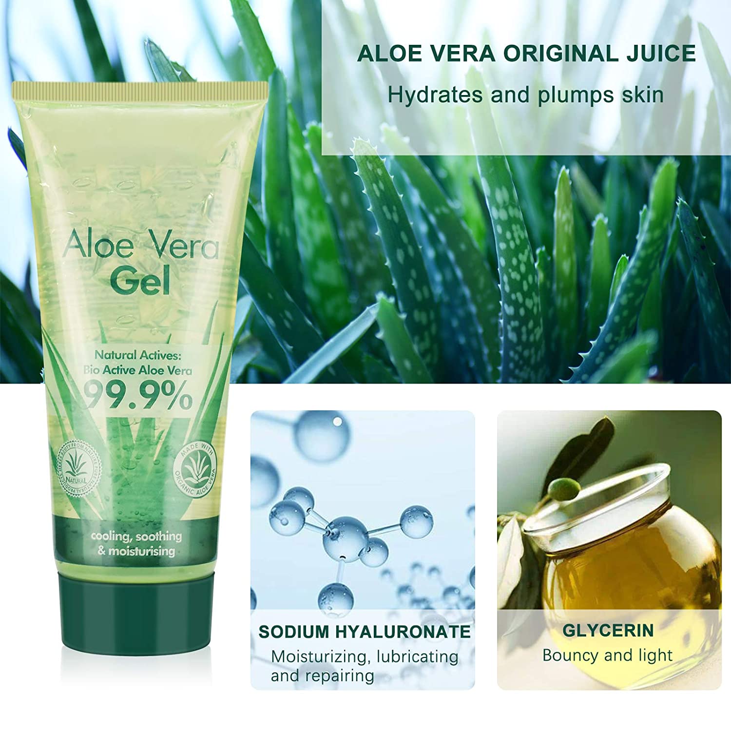 FREEORR Aloe Vera Gel，Deeply Hydrating and Skincare, Oil Control, Shrink Pores, Soothing & Cooling