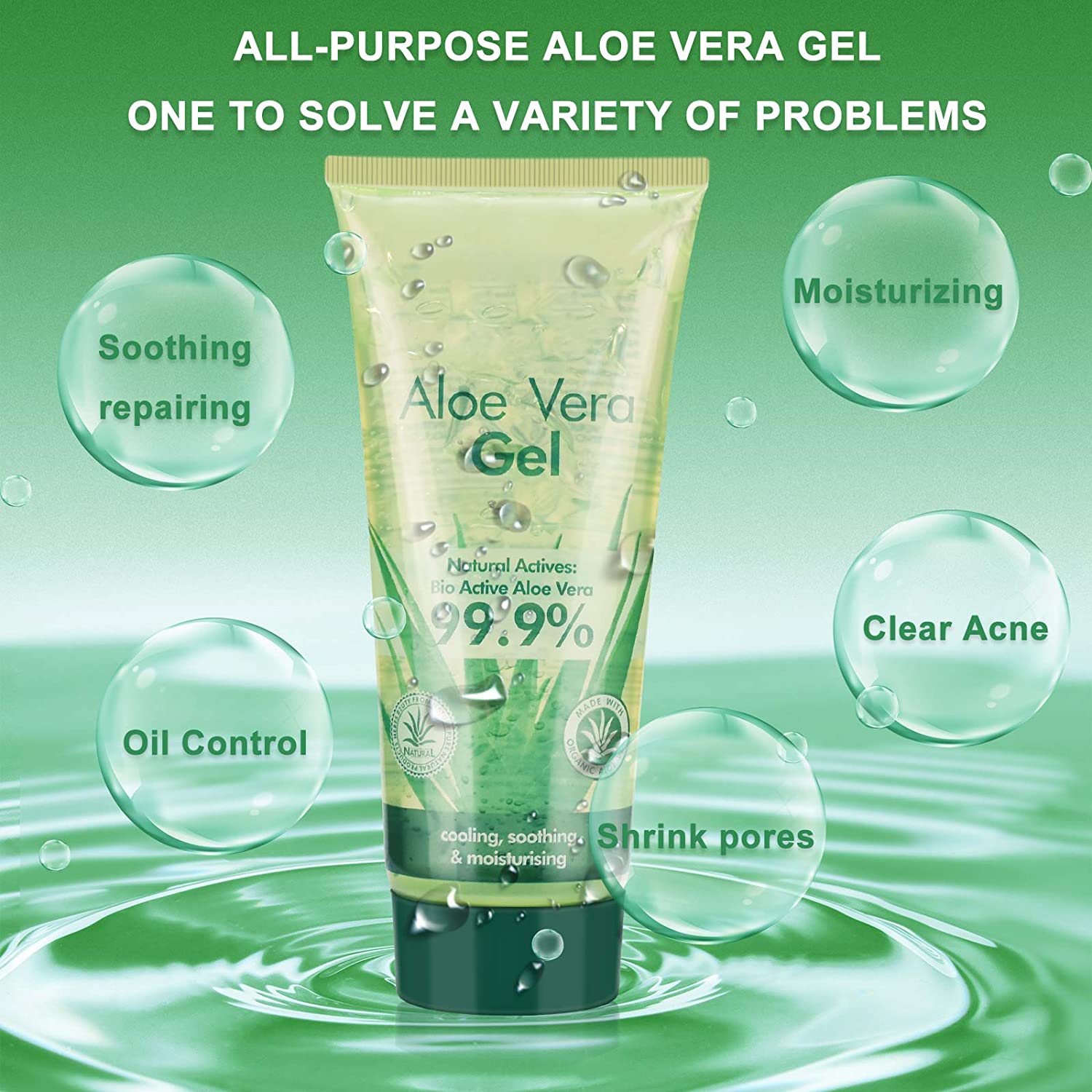 FREEORR Aloe Vera Gel，Deeply Hydrating and Skincare, Oil Control, Shrink Pores, Soothing & Cooling