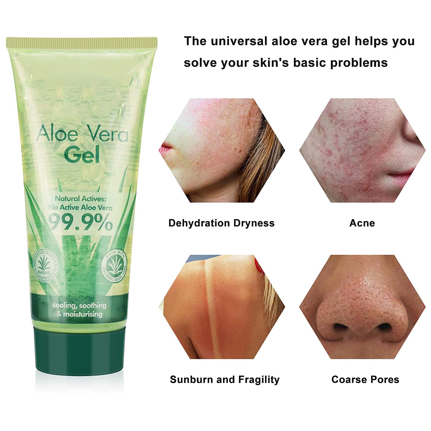 FREEORR Aloe Vera Gel，Deeply Hydrating and Skincare, Oil Control, Shrink Pores, Soothing & Cooling