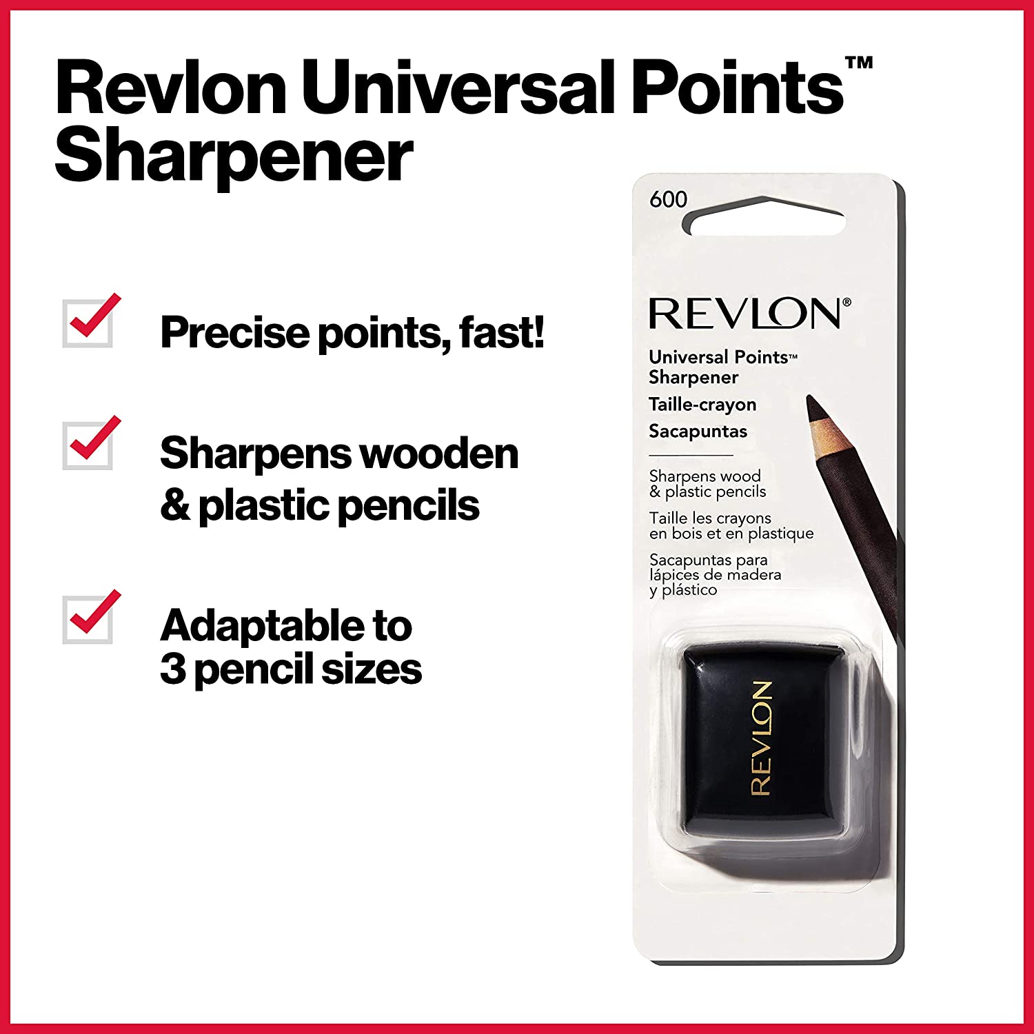 REVLON Universal Points Sharpener for All Wooden & Plastic Pencil Sizes, Dual Pencil Sharpener