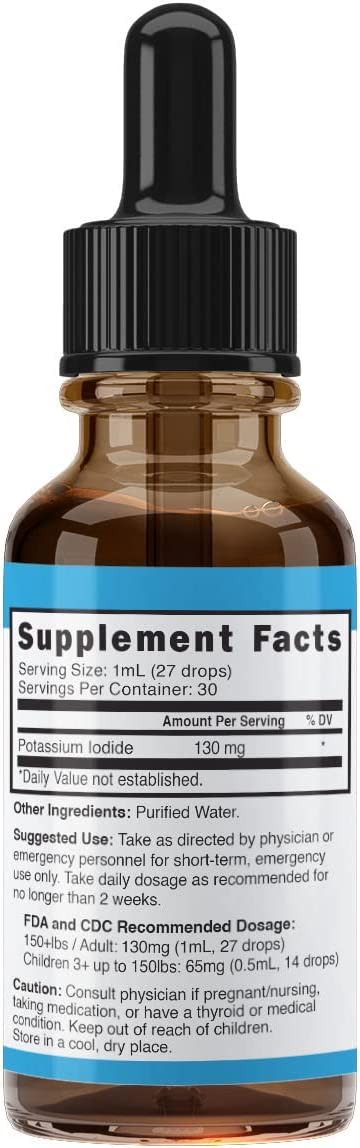 Nutri Potassium Iodide Liquid Drops 130 mg - Alternative to Potassium Iodide Pills - Thyroid Protect