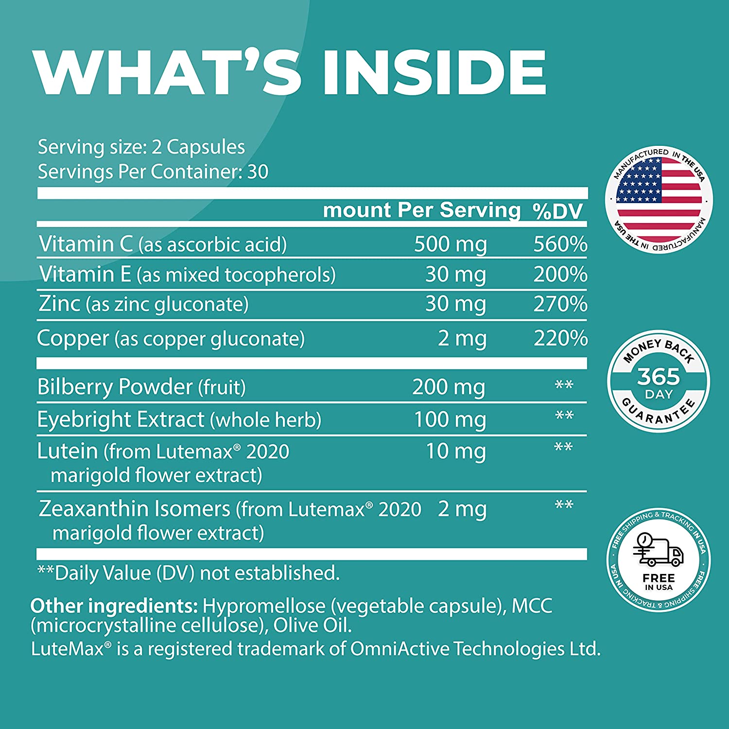 Complete Vision Formula - Eye and Vision Health Support with Lutein, Zeaxanthin and Bilberry - Suppo