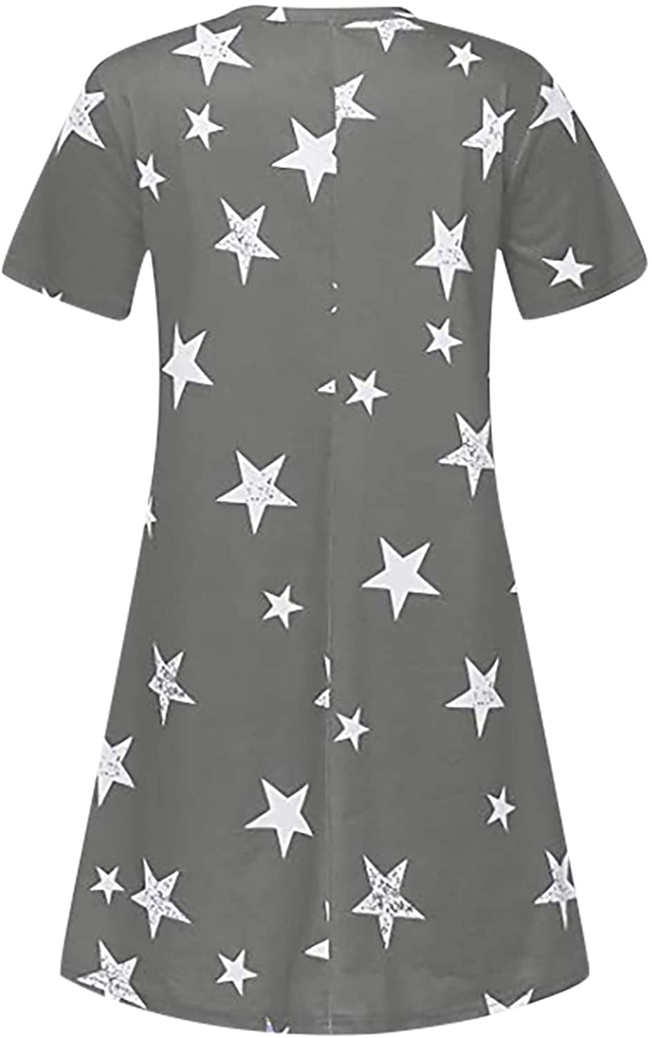Womens Midi Dresses, Five-Pointed Stars Printed Crew Neck Loose Pullover Short Sleeve Ruffled Mini D