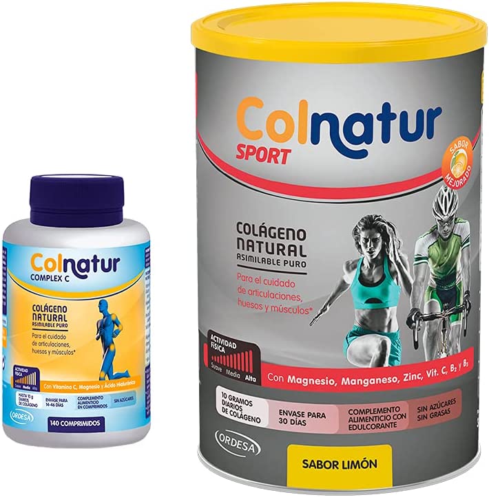 COLNATUR Complex C Natural Collagen 140 Tablets + Sport Hydrolyzed Collagen Lemon Flavor 360g Powder