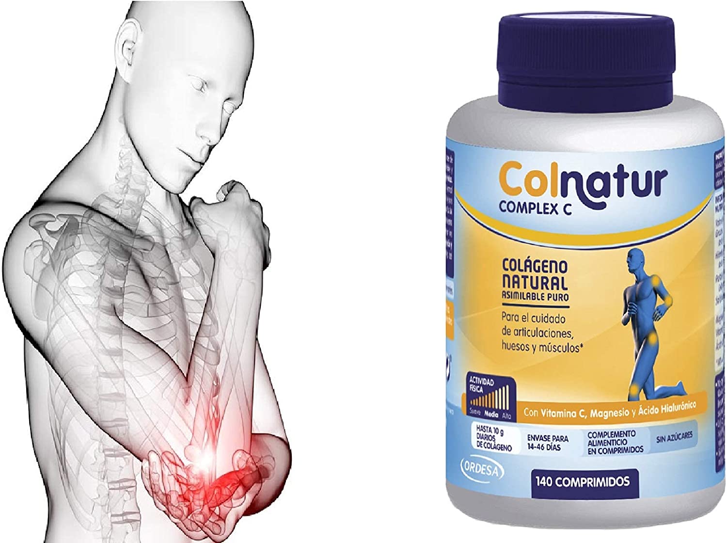 COLNATUR Complex C Natural Collagen 140 Tablets + Sport Hydrolyzed Collagen Lemon Flavor 360g Powder