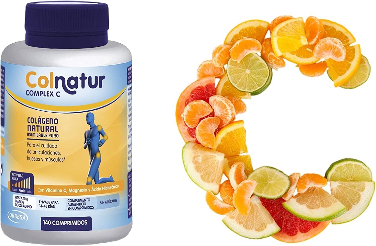 COLNATUR Complex C Natural Collagen 140 Tablets + Sport Hydrolyzed Collagen Lemon Flavor 360g Powder