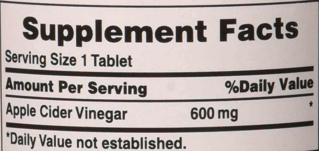 Puritans Pride Apple Cider Vinegar 600 mg Tablets, 200 Count