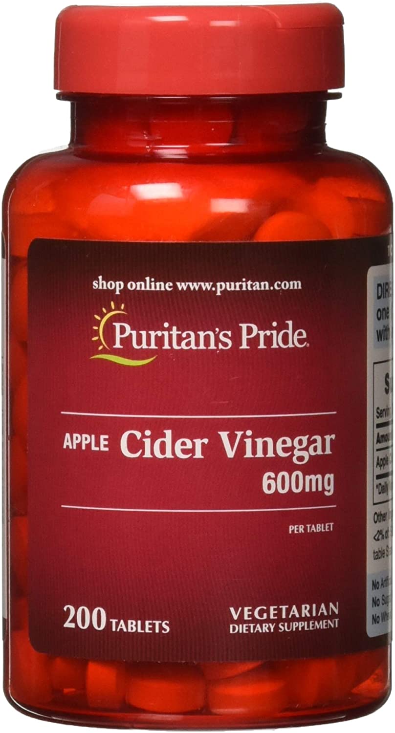Puritans Pride Apple Cider Vinegar 600 mg Tablets, 200 Count
