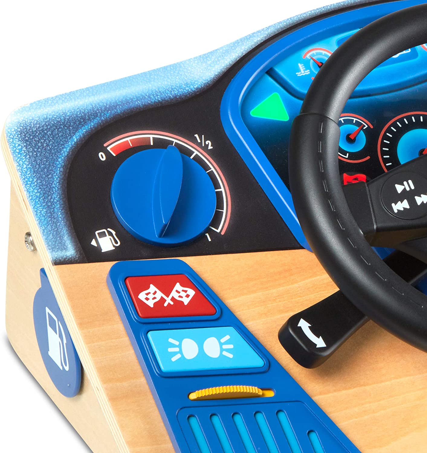 Melissa & Doug Vroom & Zoom Interactive Wooden Dashboard Steering Wheel Pretend Play Driving Toy