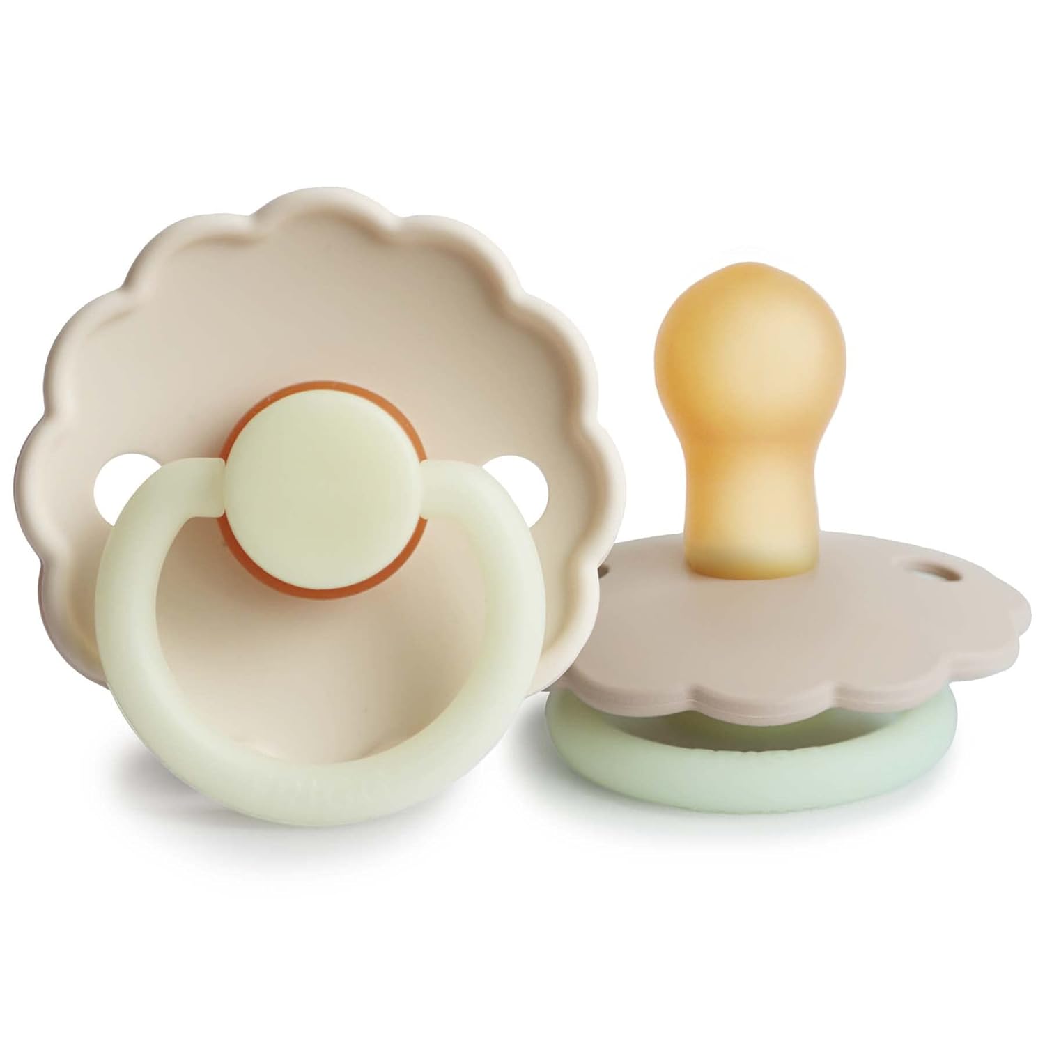 FRIGG Daisy Night Natural Rubber Baby Pacifier | Made in Denmark | BPA-Free (Croissant/Cream, 0-6 Mo