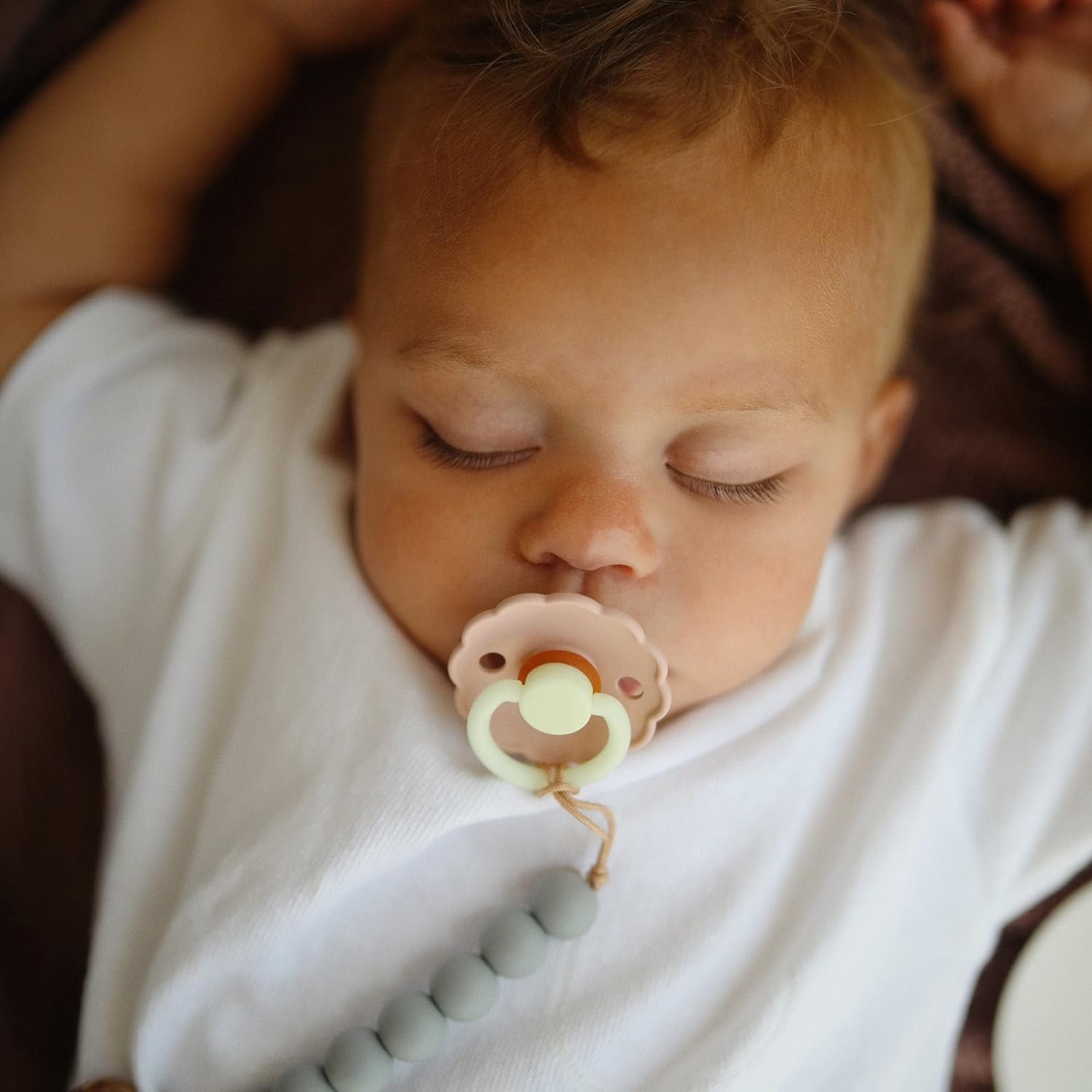 FRIGG Daisy Night Natural Rubber Baby Pacifier | Made in Denmark | BPA-Free (Croissant/Cream, 0-6 Mo