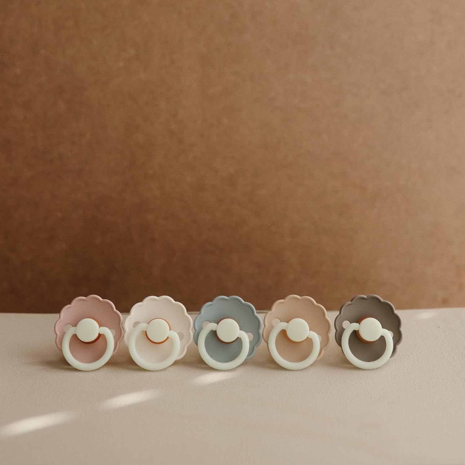 FRIGG Daisy Night Natural Rubber Baby Pacifier | Made in Denmark | BPA-Free (Croissant/Cream, 0-6 Mo