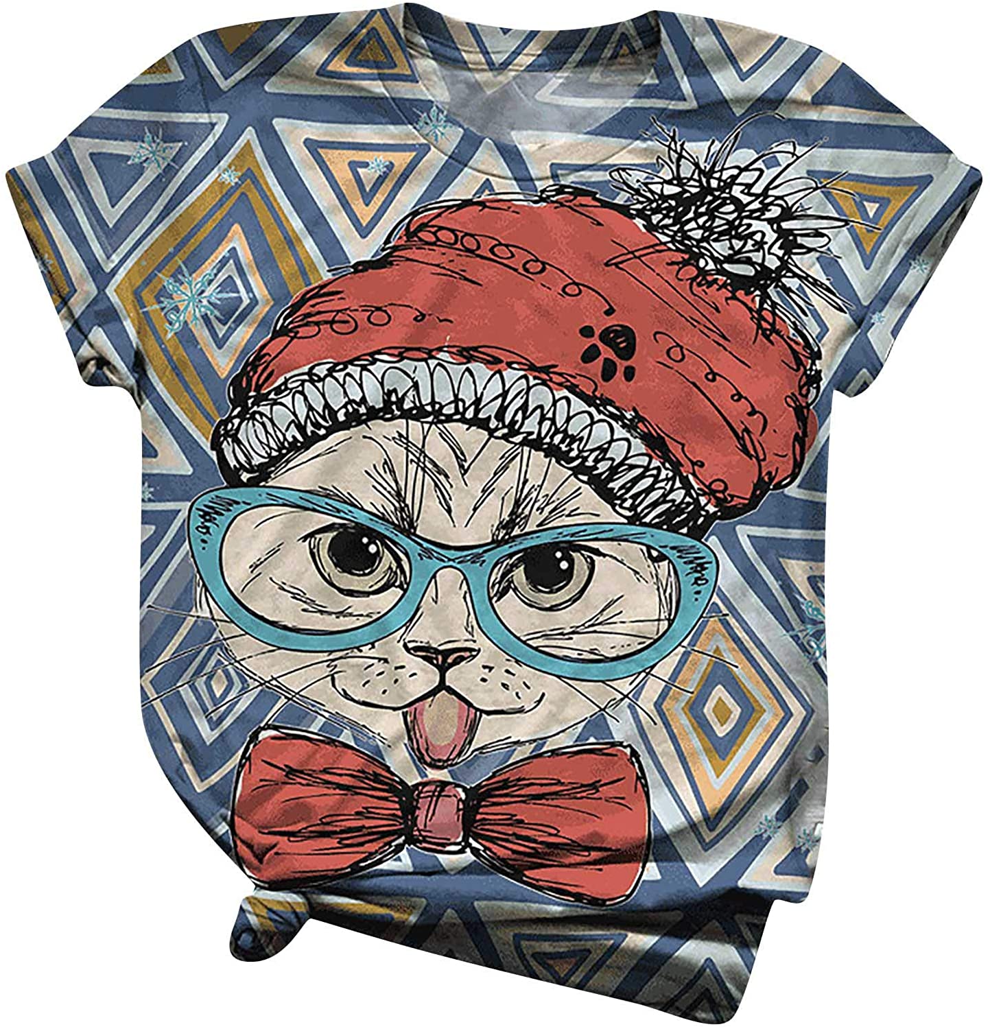 Dosoop 2021 New Cat Graphic Tees Short Sleeve Crewneck T Shirt Fashion Printed Summer Tops Casual Bl