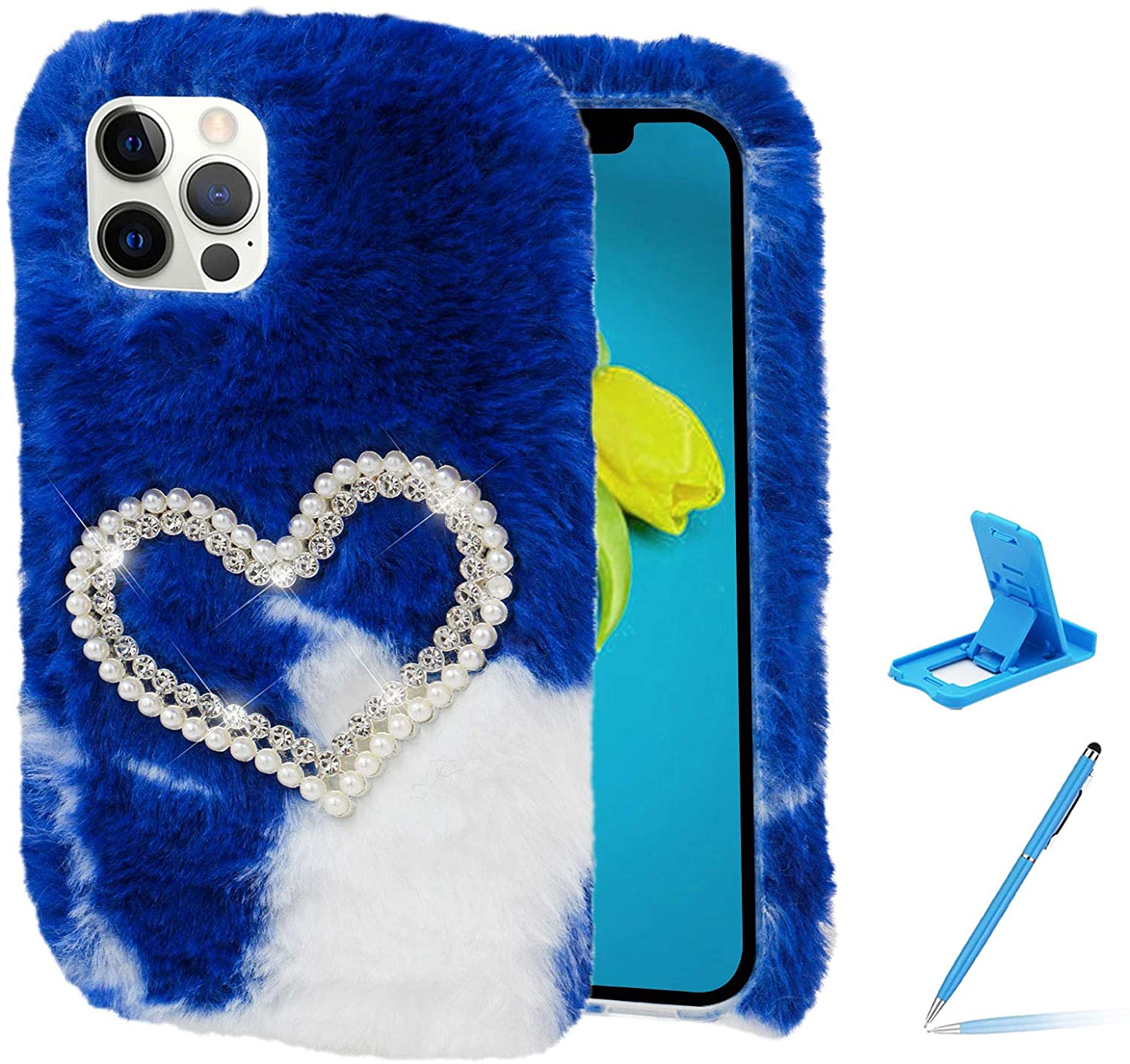 Herzzer Chic Winter Warm Plush Furry Cover for iPhone SE/iPhone 5/5s,Cute Color Block Rabbit Fluffy