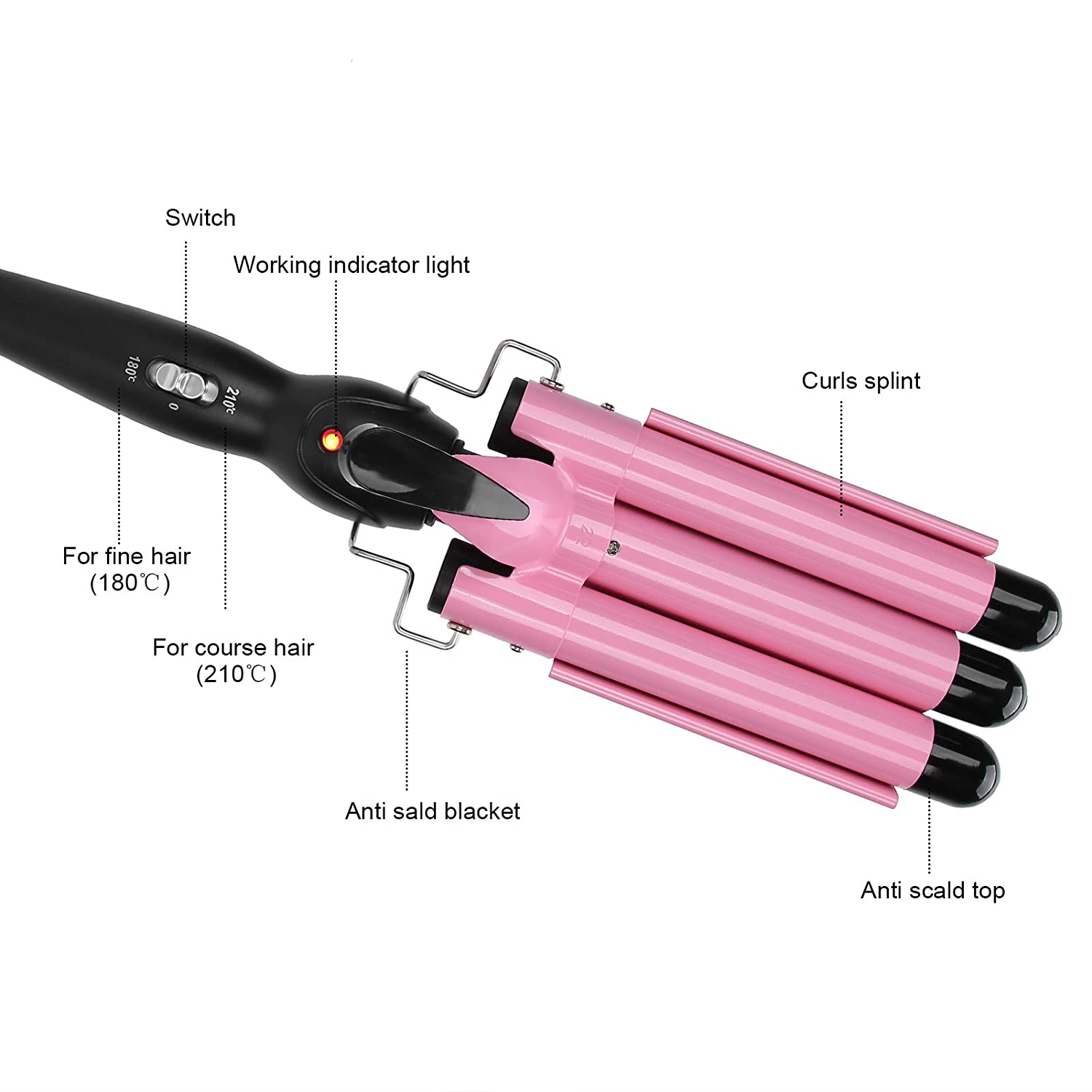 Electric Hair Waver, Hair Curling Iron Wand 3 Barrel Curling Iron Wand Adjustable Hair Curler Waver 