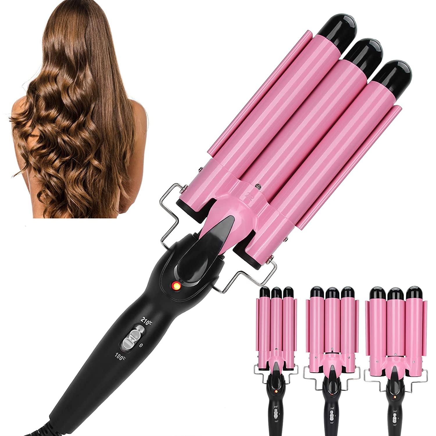 Electric Hair Waver, Hair Curling Iron Wand 3 Barrel Curling Iron Wand Adjustable Hair Curler Waver 