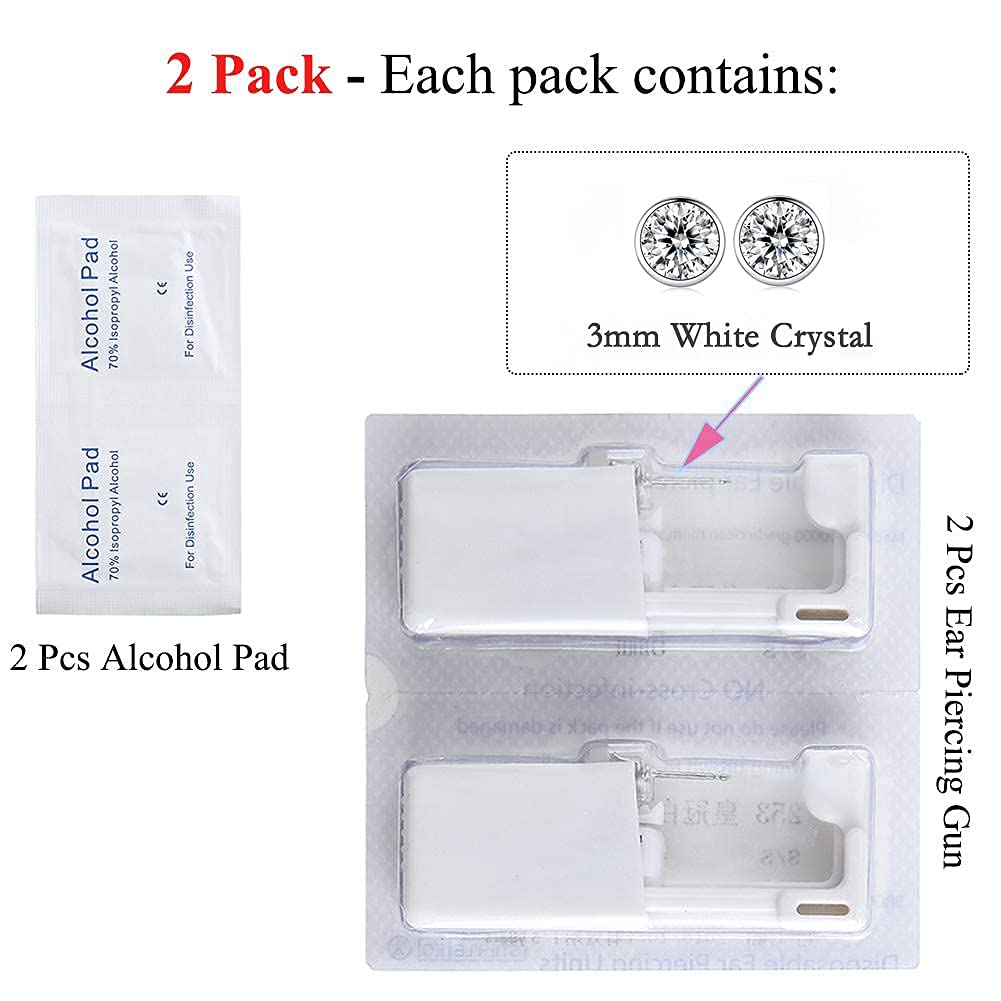 Anzero 2 Pack Self Ear Piercing Gun Disposable Self Ear Piercing Kit Safety Ear Piercing Gun Kit Too