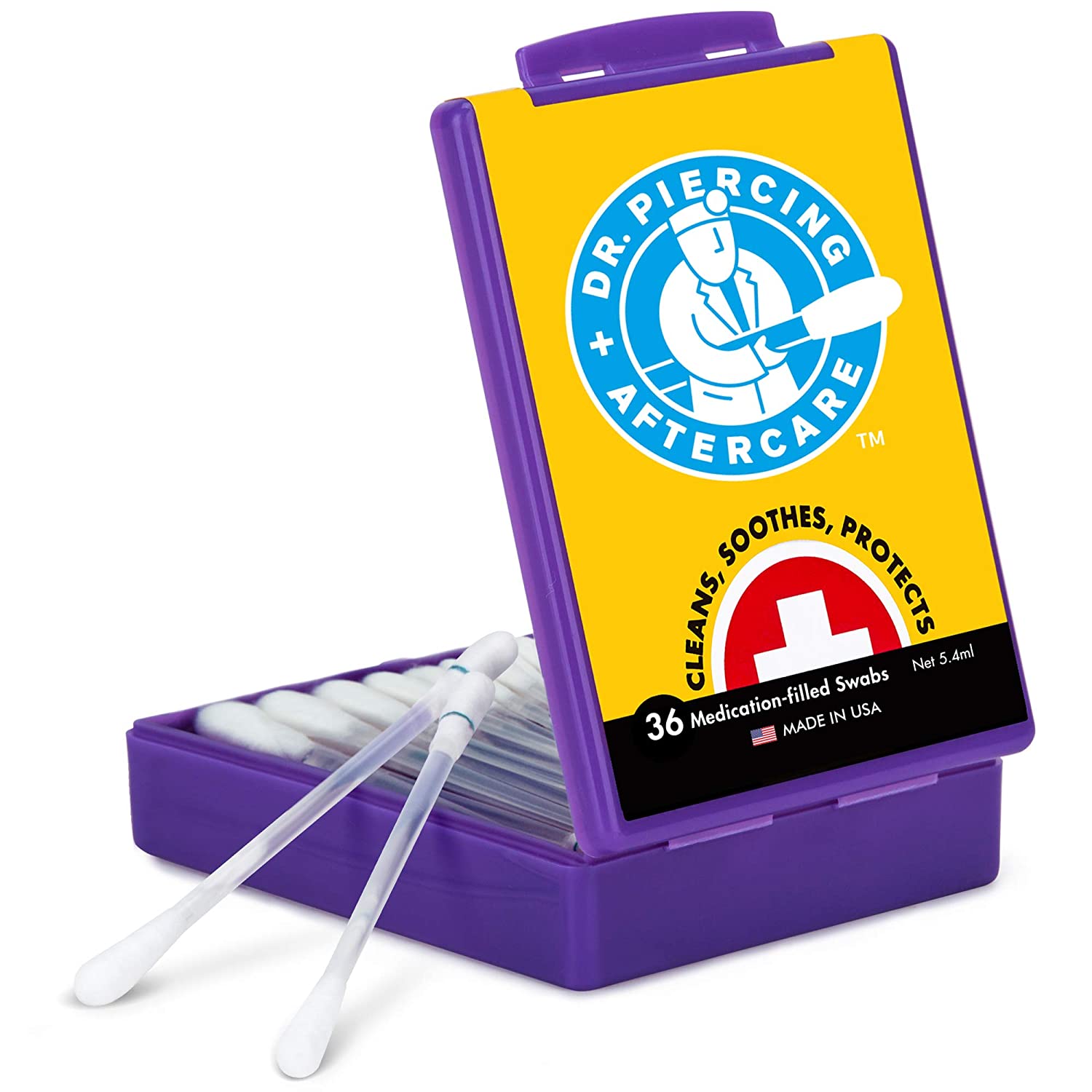 Dr. Piercing Aftercare - 36 Medicated Swabs Treat Ear, Nose, Belly, and Body Piercings - Each Swab C