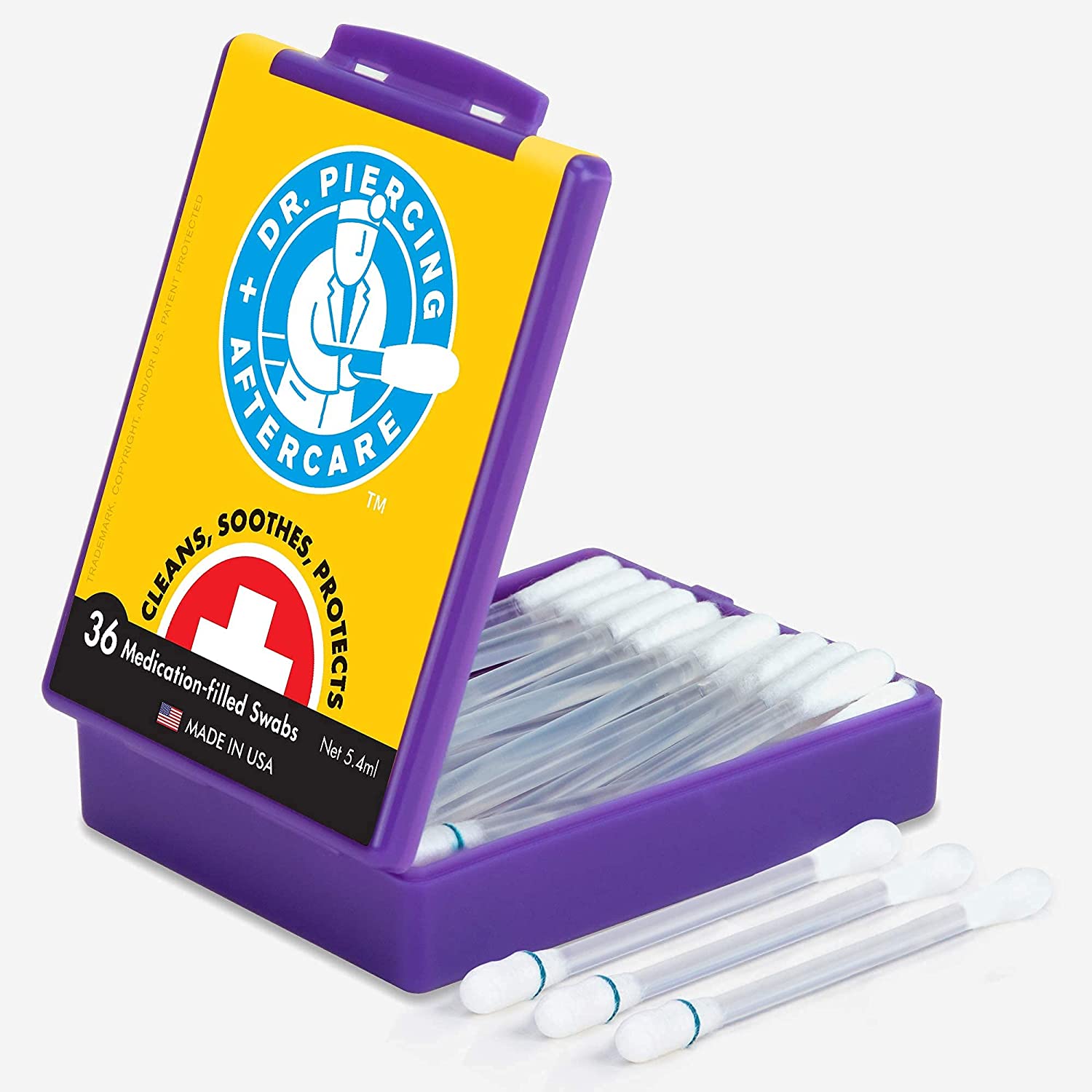 Dr. Piercing Aftercare - 36 Medicated Swabs Treat Ear, Nose, Belly, and Body Piercings - Each Swab C
