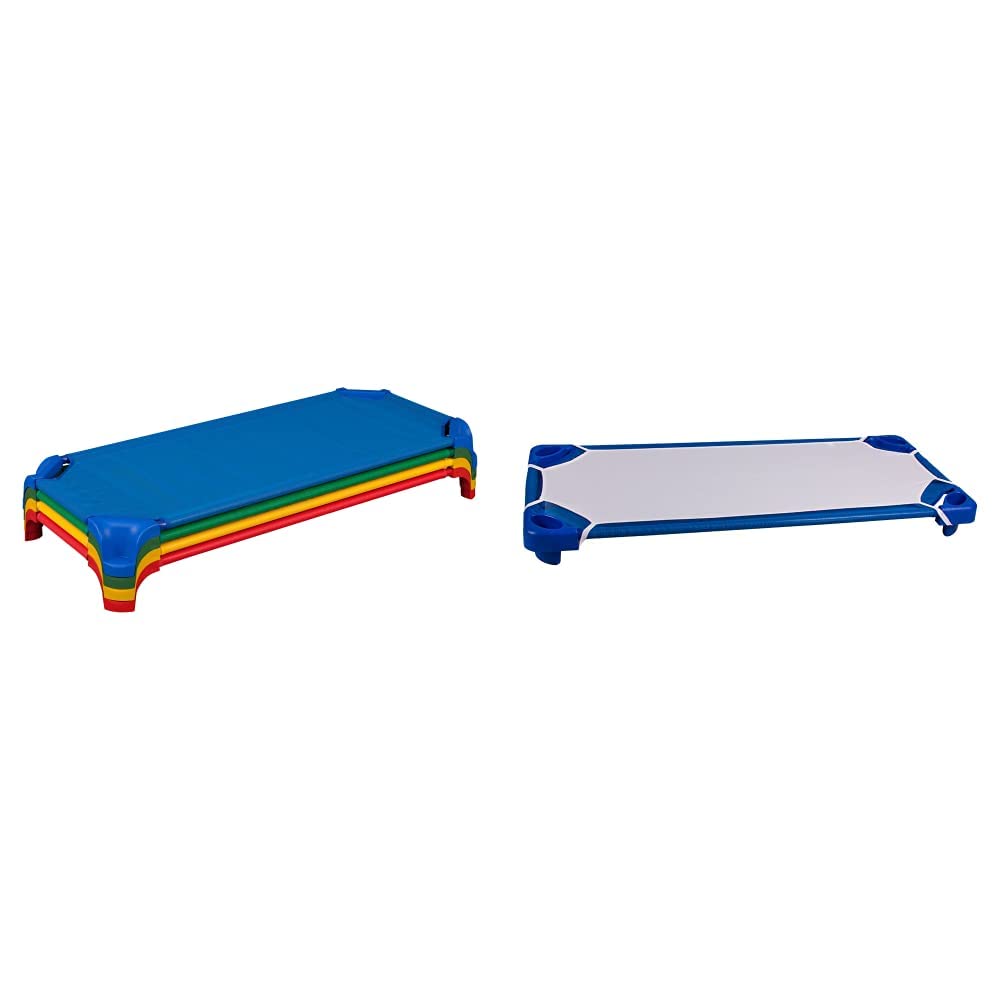 Sprogs Deluxe HeavyDuty Childrens Standard 52" L Stackable Daycare Cot, Blue, Green, Red