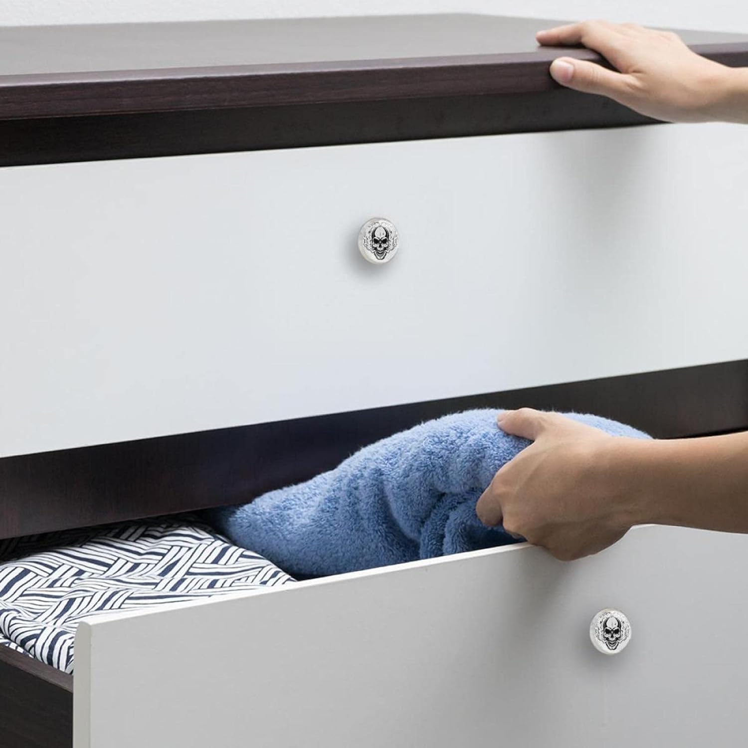 Furniture Knobs Black White Skull Drawer Pulls Modern Knobs Best Gift for Girl 4 Pieces 1.38×1.10IN