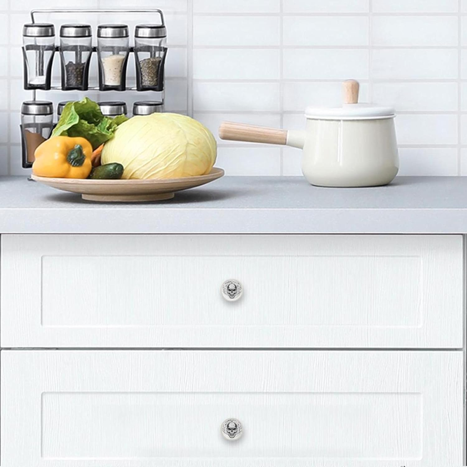 Furniture Knobs Black White Skull Drawer Pulls Modern Knobs Best Gift for Girl 4 Pieces 1.38×1.10IN